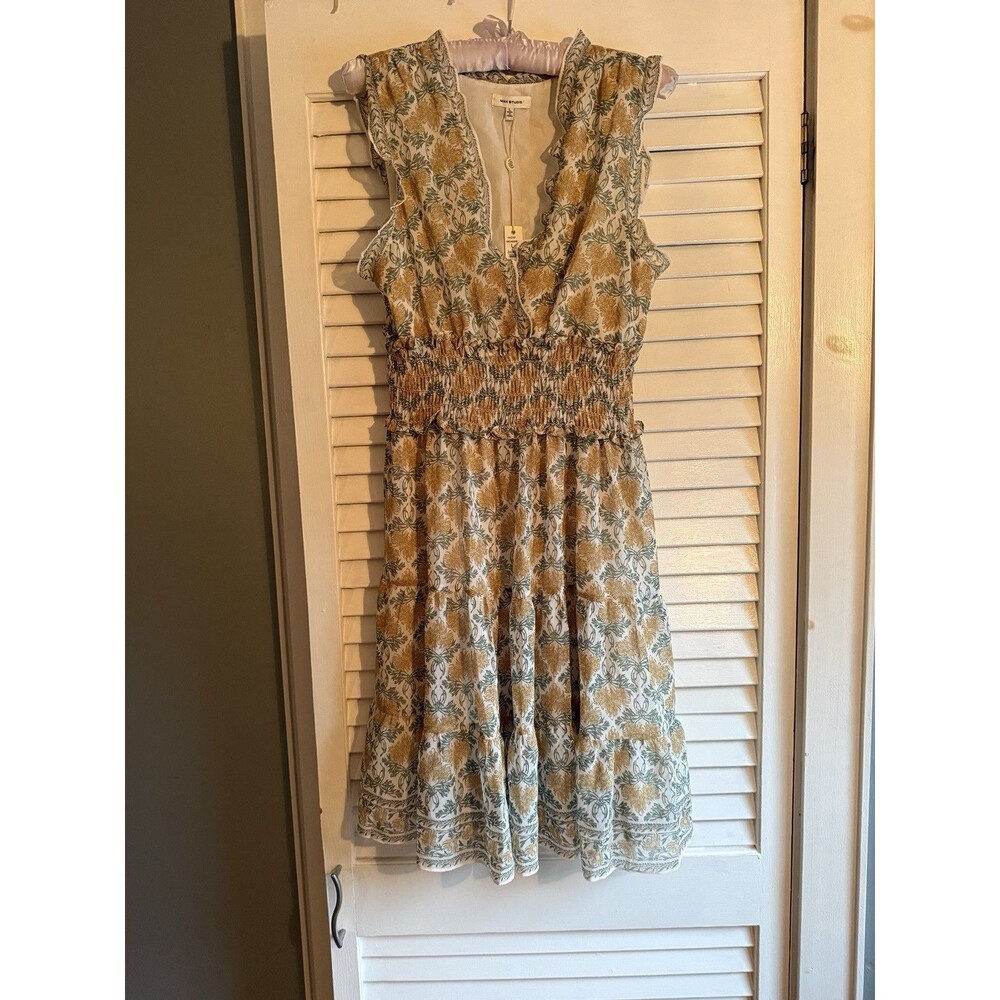 NWT Max Studio Floral Smocked Waist Tiered Dress L Ruffles Cottagecore Country